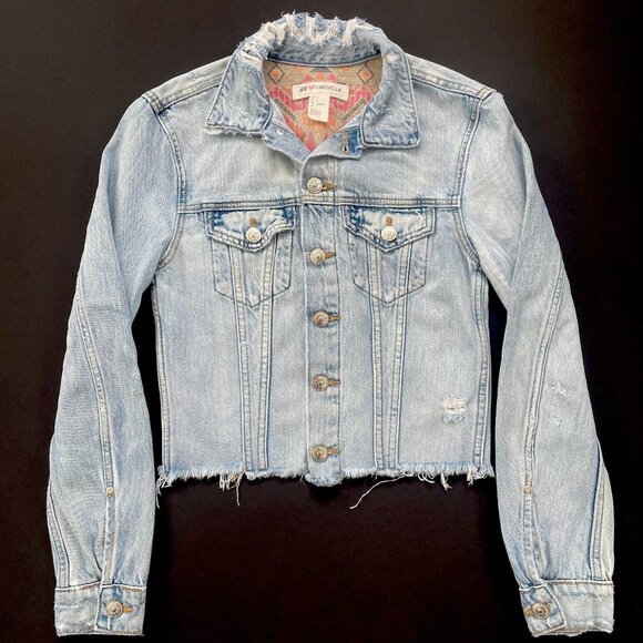 H&M x Coachella Women’s 4 Denim Jean Crop Distressed Jacket Small Button Up - Picture 3 of 9